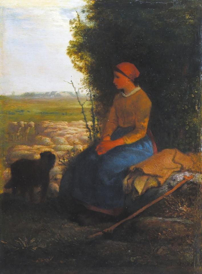 馆藏油画 法国米勒《休憩的牧羊女》